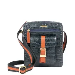 Hidesign Palo Alto Ferno Blue Textured Large Cross Body Bag-image-4