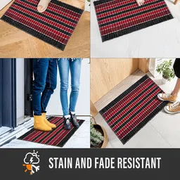 Kuber Industries Green & Red 2 Pieces Textured Cotton Anti-Slip Doormats image 4
