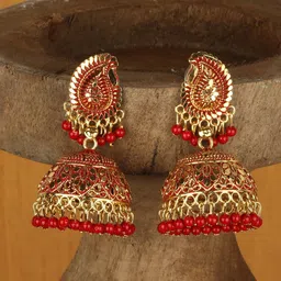 ANIKAS CREATION Red Gold Plated Enamelled Contemporary Jhumkas-picture-40