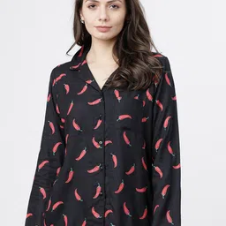 Tokyo Talkies Women Black & Red Printed Sleep Shirt-image-77