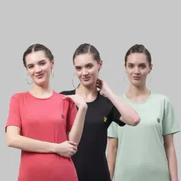 Vimal Jonney Pink & Black Cotton Sports T-Shirt - Pack Of 3-image-80