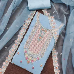 SAINOOR Embroidered Organza Semi-Stitched Dress Material-picture-56