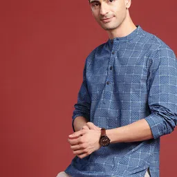 Anouk Men Geometric Printed Mandarin Collar Pure Cotton Kurta-image-46