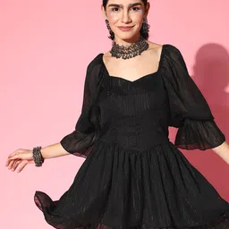 PANIT Women  Black Solid Twist & Knot Dress-image-35