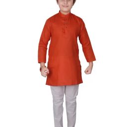 Pro-Ethic Style Developer Kids Dark Orange & White Solid Full Sleeves Kurta with Pyjamas-picture-24