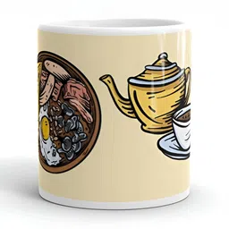 Mr UVD White & Brown Graphic Printed Ceramic Glossy Cups- 350 ml image 2