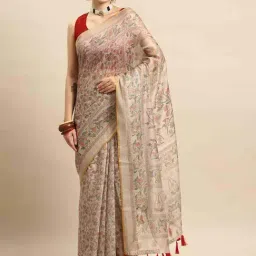 Silk Land Beige Printed Saree With Unstitched Blouse-image-75