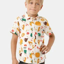 Kate & Oscar Kids White & Yellow Cotton Printed Shirt-picture-12