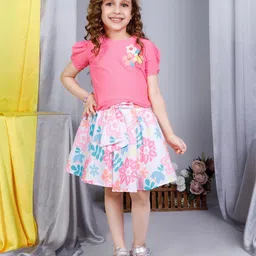 Peppermint Girls Printed Puffed Sleeves Top with Skirt-picture-44
