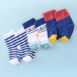 cute walk by babyhug Cutewalk By Babyhug Anti Bacterial Ankle Length Socks Stripes & Bicycle Design Pack of 3- White & Blue-picture-24