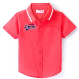 Babyhug Cotton Woven Half Sleeve Regular Rib Collar Solid Shirt with Text Embroidery - Red-image-9
