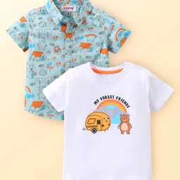 Babyhug Cotton Woven Printed Half Sleeves  Shirt With T-Shirt - Multicolour-picture-33