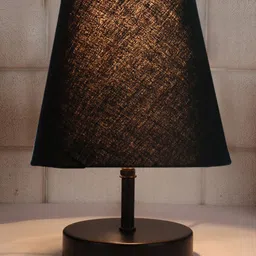 Devansh Black cotton Round Wood Black Table Lamp image 1
