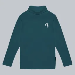 Kiddopanti Cotton Full Sleeves Brand Name Text Printed High Neck Tee - Teal Blue-image-91