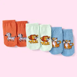 Cute Walk By Babyhug Non Terry Knit Anti-Bacterial Anti-Skid Ankle Length Socks With Animal Design Pack of 3 - Blue Green & Orange-picture-27