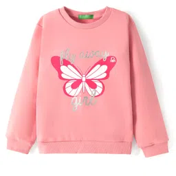 UCB Cotton Knit Full Drop Shoulder Sleeves Sweatshirt with Butterfly & Foil Glitter Print - Light Pink-picture-10