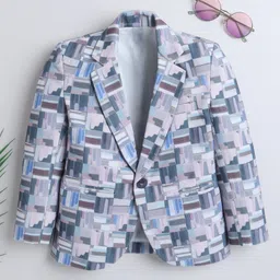 Ministitch Full Sleeves Abstract Printed Blazer - Blue-picture-13