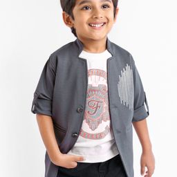 Dapper Dudes Full Sleeves Sequins Printed Jacket & Tee - Dark Grey-image-73