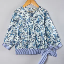 Hugsntugs Cotton Woven Full Sleeves Floral Printed Top - Blue-picture-26