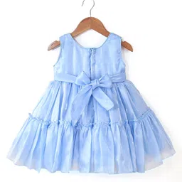 Babyhug Sleeveless Sequins Detailing Organza Tiered Party Frock - Frozen  Blue image 2