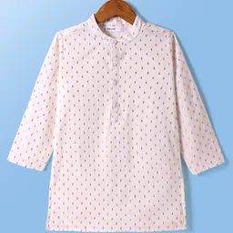 Babyoye Cotton Woven Full Sleeves Floral Printed Kurta & Dhoti Set with Nehru Jacket - Pink image 2