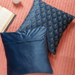 MONKDECOR Set Of 5 Blue Velvet Square Cushion Covers image 4