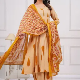 KALINI Women Paisley Yoke Design Regular Pure Cotton Kurta with Trousers & With Dupatta image 5