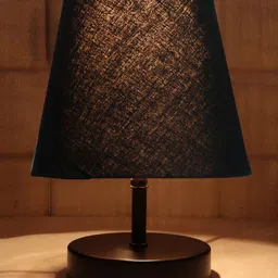 Devansh Black cotton Round Wood Black Table Lamp image 3