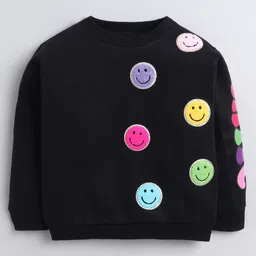 NAVKIYA G Fleece Knit Full Sleeves Smileys Patch Detailed Light Winter Sweatshirt - Black image 4