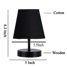 Devansh Black cotton Round Wood Black Table Lamp image 4