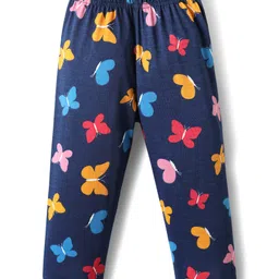 Babyhug Cotton Knit Half Sleeves Front Open Co-Ord Night Suit with Butterfly Print - Navy Blue image 4