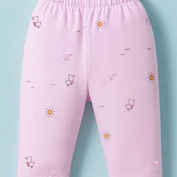 Zero Sinker Knit Full Sleeves Night Suit With Bird Print - Light Pink image 4