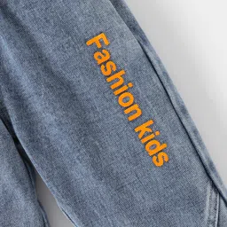Kookie Kids Full Length Text Embroidered with Cut & Sew Pattern Denim Jeans - Blue image 5