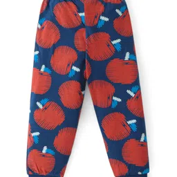 Babyhug Cotton Knit Full Sleeves Night Suit With Apples Print - Red & Navy image 5
