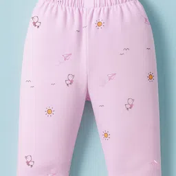 Zero Sinker Knit Full Sleeves Night Suit With Bird Print - Light Pink image 5