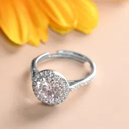 Clara 925 Silver Platinum Plated Adjustable Karla Solitaire Halo Finger Ring for Women-image-52