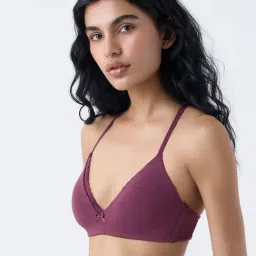 Superstar by Westside Wine Lace-Detailed Padded Cotton-Blend Bra-image-93