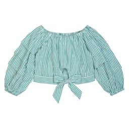 Budding Bees Kids Green & White Striped Full Sleeves Crop Top-picture-35