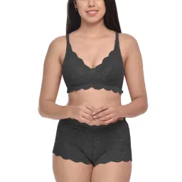 AROUSY Black & Blue Self Pattern Bra Panty Set - Pack Of 3 image 5