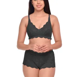 AROUSY Purple & Black Self Pattern Bra Panty Set - Pack Of 2 image 5