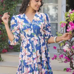LERIYA FASHION Floral Print Puff Sleeve A-Line Midi Dress-image-23
