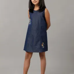 Under Fourteen Only Kids Blue Cotton Embroidered Dress image 5