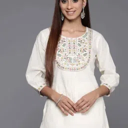 Libas Off-White Cotton Embroidered A Line Short Kurti-picture-30