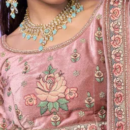 Odette Pink Embroidered Semi Stitched Lehenga Blouse Set With Dupatta image 5