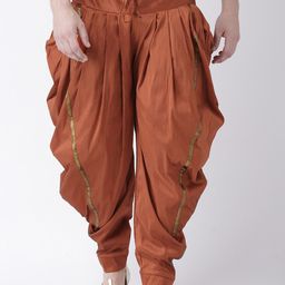 DEYANN Men Rust Orange Solid Dupion Silk Dhoti-picture-11