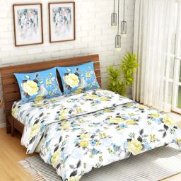 Spaces Celebrations White & Blue Cotton 144 TC Bed Linen Set-picture-10