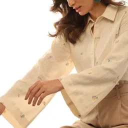 Vero Moda Beige Cotton Embroidered Shirt-image-89