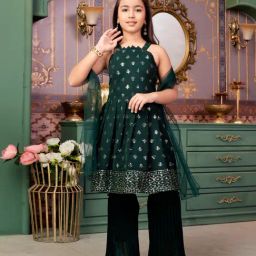 Aarika Girls Green Embroidered Kurti Set-picture-43