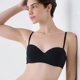 Wunderlove by Westside Black Self-Striped Underwired Strapless Bra-picture-39