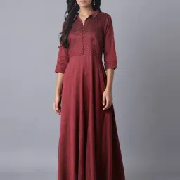 W Maroon Embellished Maxi Dress-image-28
